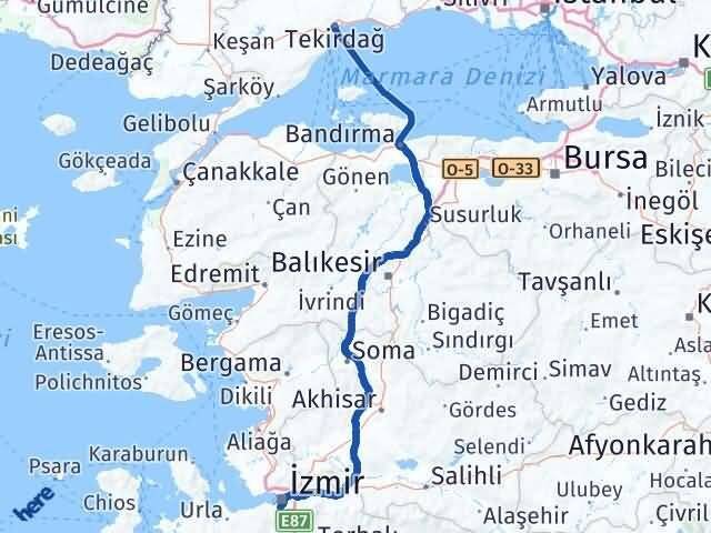 Tekirdağ Karabağlar İzmir Arası Kaç Km - Yol Haritası