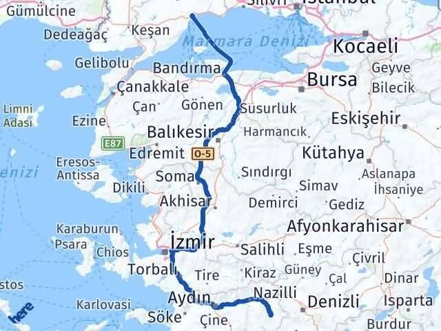 Tekirdağ Karacasu Aydın Arası Kaç Km - Yol Haritası