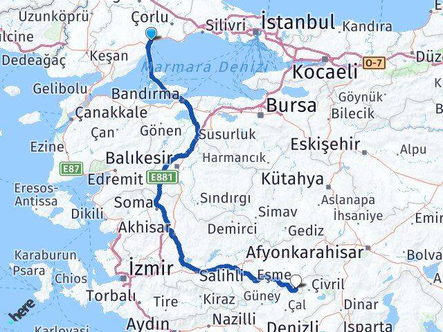 Tekirdağ Karahallı Uşak Arası Kaç Km - Yol Haritası