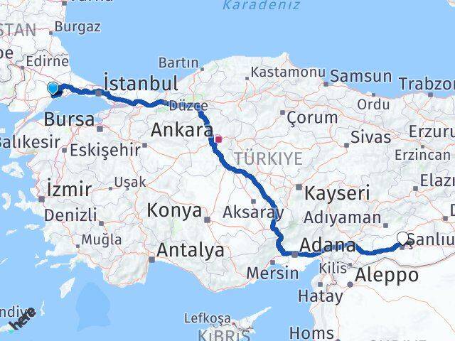 Tekirdağ Karaköprü Şanlıurfa Arası Kaç Km - Yol Haritası