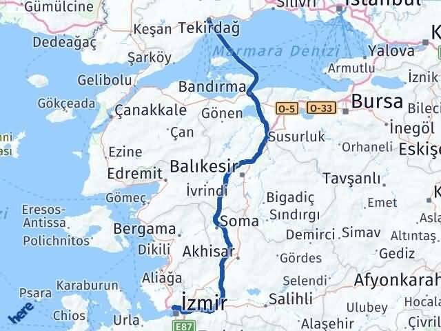 Tekirdağ Karşıyaka İzmir Arası Kaç Km - Yol Haritası