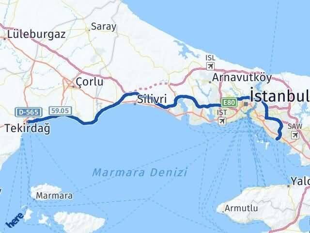 Tekirdağ Kartal İstanbul Arası Kaç Km - Yol Haritası