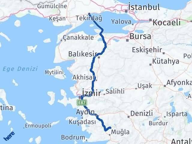 Tekirdağ Kavaklıdere Muğla Arası Kaç Km - Yol Haritası