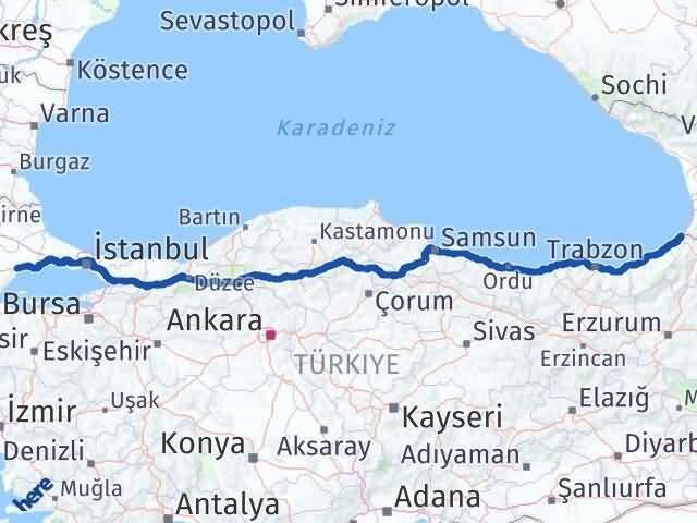 Tekirdağ Kemalpaşa Artvin Arası Kaç Km - Yol Haritası