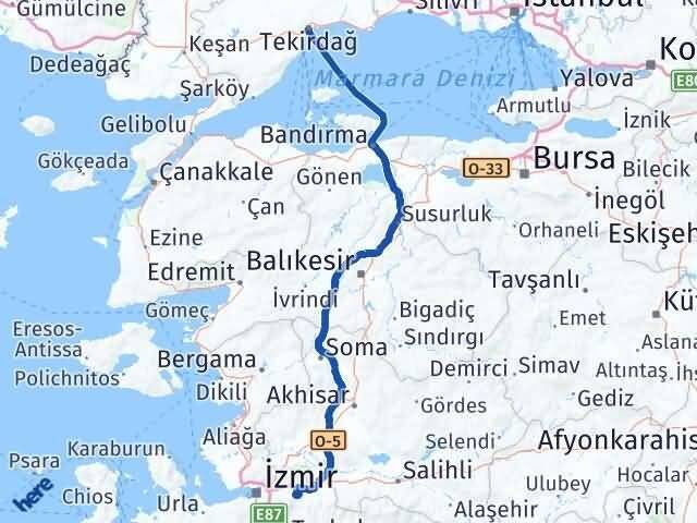 Tekirdağ Kemalpaşa İzmir Arası Kaç Km - Yol Haritası