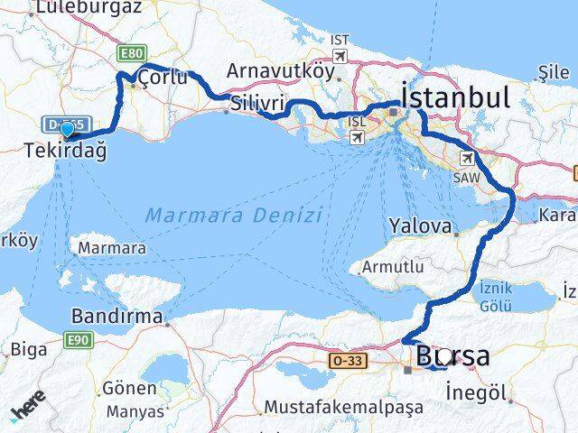 Tekirdağ Kestel Bursa Arası Kaç Km - Yol Haritası