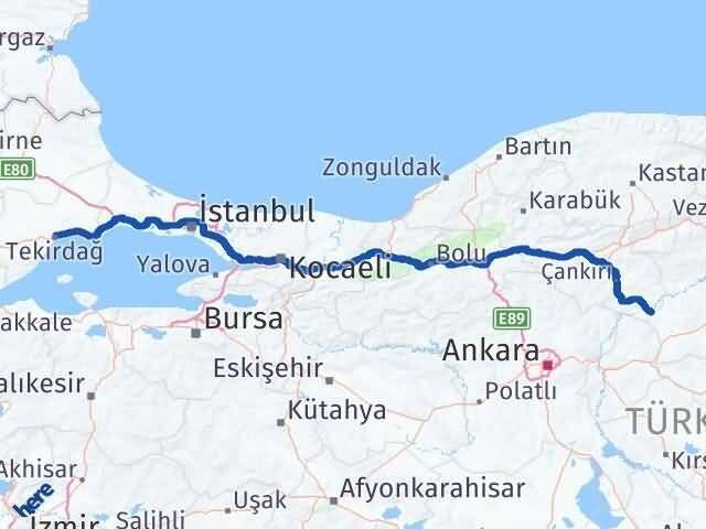 Tekirdağ Kızılırmak Çankırı Arası Kaç Km - Yol Haritası