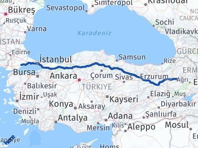 Tekirdağ Köprüköy Erzurum Arası Kaç Km - Yol Haritası