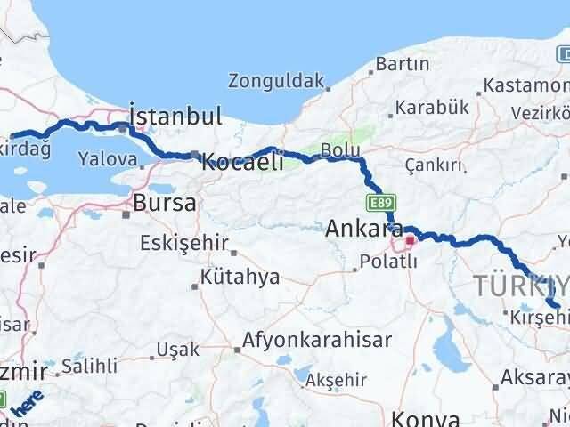 Tekirdağ Kozaklı Nevşehir Arası Kaç Km - Yol Haritası