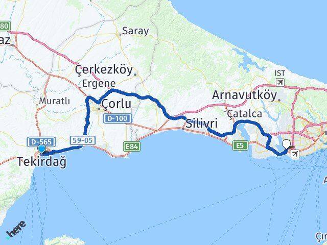 Tekirdağ Küçükçekmece İstanbul Arası Kaç Km - Yol Haritası