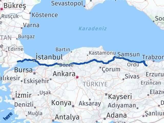 Tekirdağ Kürtün Gümüşhane Arası Kaç Km - Yol Haritası