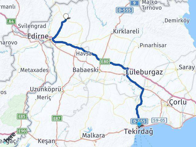 Tekirdağ Lalapaşa Edirne Arası Kaç Km - Yol Haritası