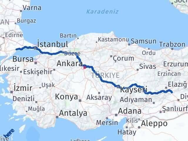 Tekirdağ Maden Elazığ Arası Kaç Km - Yol Haritası