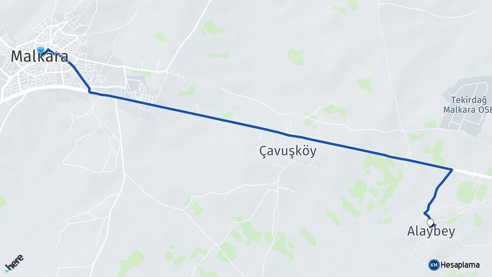 Tekirdağ Malkara Alaybey Malkara Arası Kaç Km - Yol Haritası