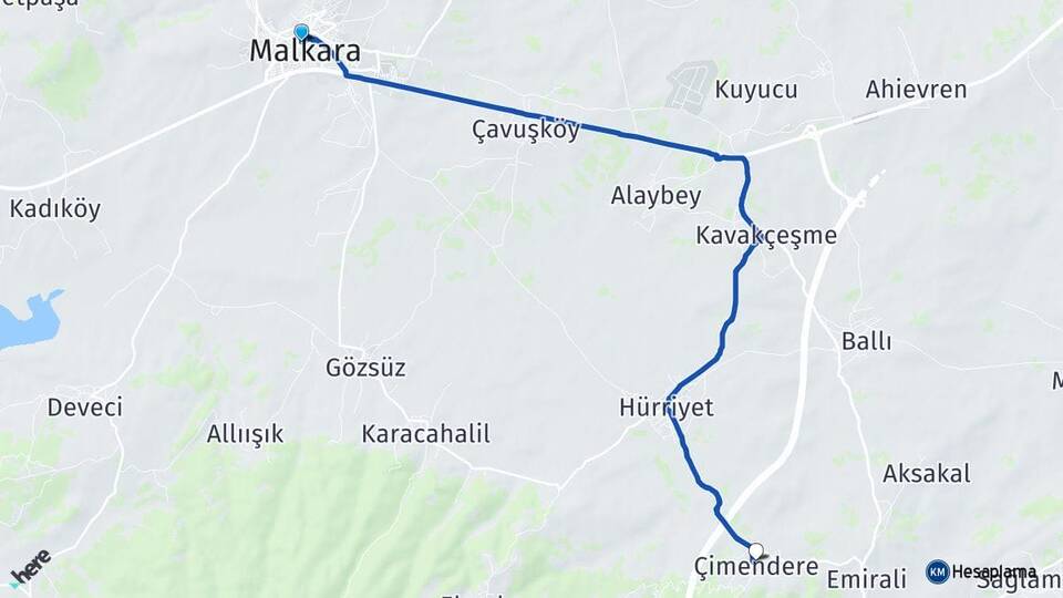 Tekirdağ Malkara Çimendere Malkara Arası Kaç Km - Yol Haritası