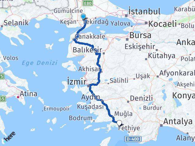 Tekirdağ Malkara Dalyan Ortaca Muğla Arası Kaç Km - Yol Haritası