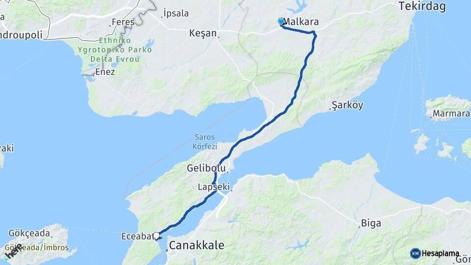 Tekirdağ Malkara Eceabat Çanakkale Arası Kaç Km - Yol Haritası