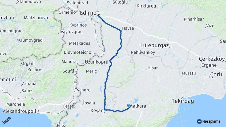 Tekirdağ Malkara Edirne Arası Kaç Km - Yol Haritası