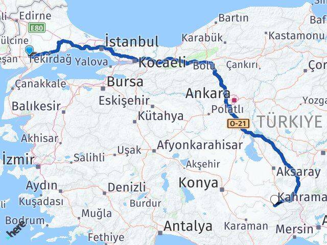 Tekirdağ Malkara Ereğli Konya Arası Kaç Km - Yol Haritası