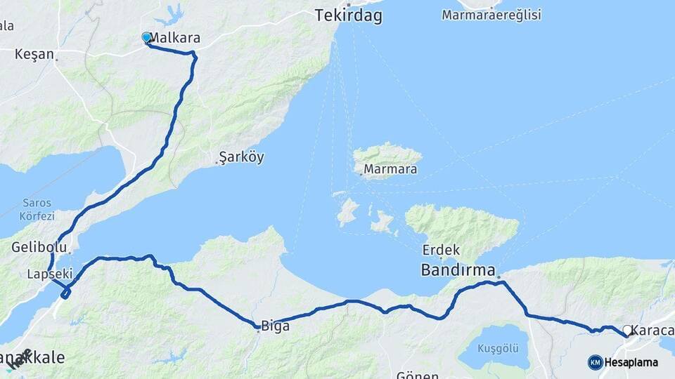 Tekirdağ Malkara Karacabey Bursa Arası Kaç Km - Yol Haritası