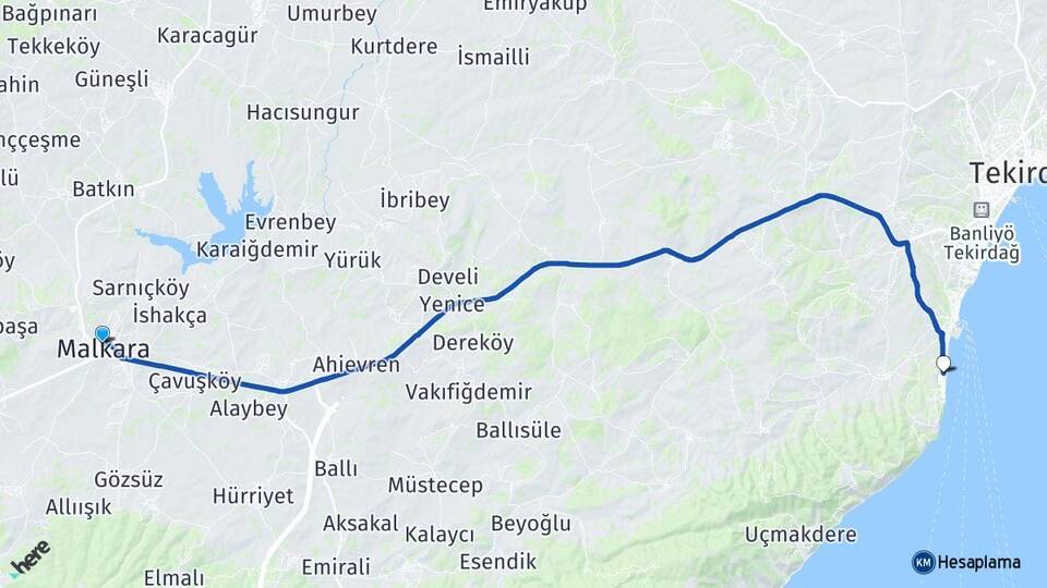 Tekirdağ Malkara Kumbağ Süleymanpaşa Arası Kaç Km - Yol Haritası