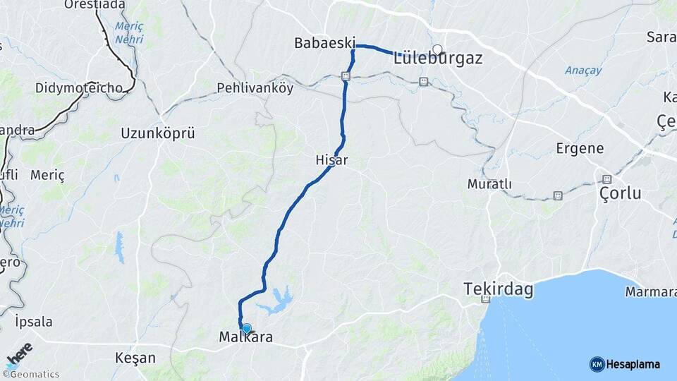 Tekirdağ Malkara Lüleburgaz Kırklareli Arası Kaç Km - Yol Haritası