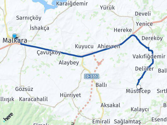 Tekirdağ Malkara Müstecep Malkara Arası Kaç Km - Yol Haritası