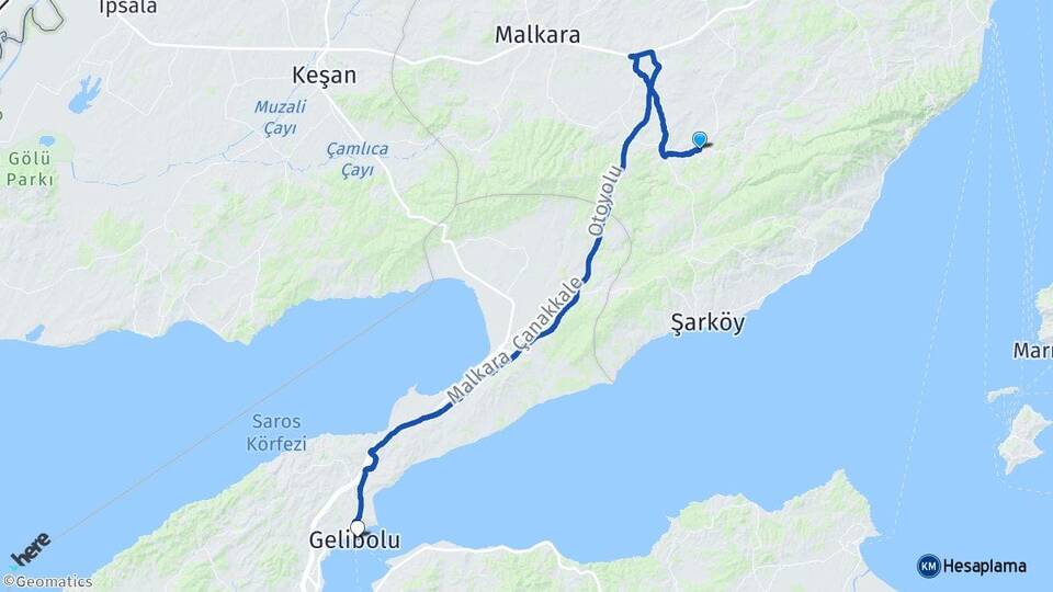 Tekirdağ Malkara Sağlamtaş Gelibolu Çanakkale Arası Kaç Km - Yol Haritası