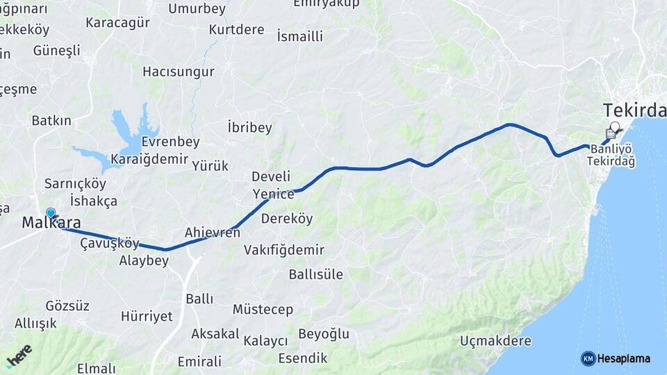 Tekirdağ Malkara Süleymanpaşa Arası Kaç Km - Yol Haritası