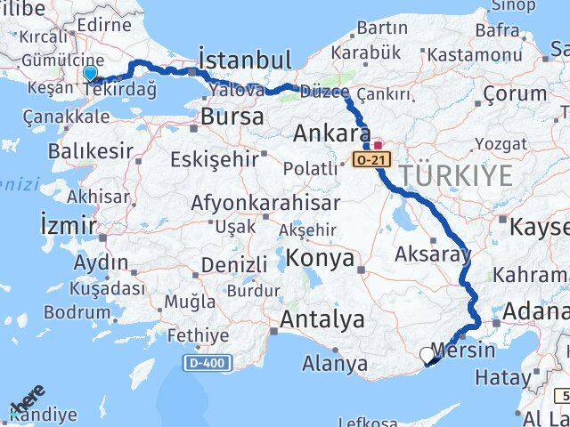Tekirdağ Malkara Taşucu Silifke Mersin Arası Kaç Km - Yol Haritası
