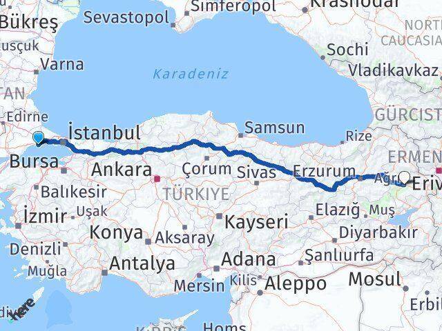 Tekirdağ Marmaraereğlisi Ağrı Arası Kaç Km - Yol Haritası