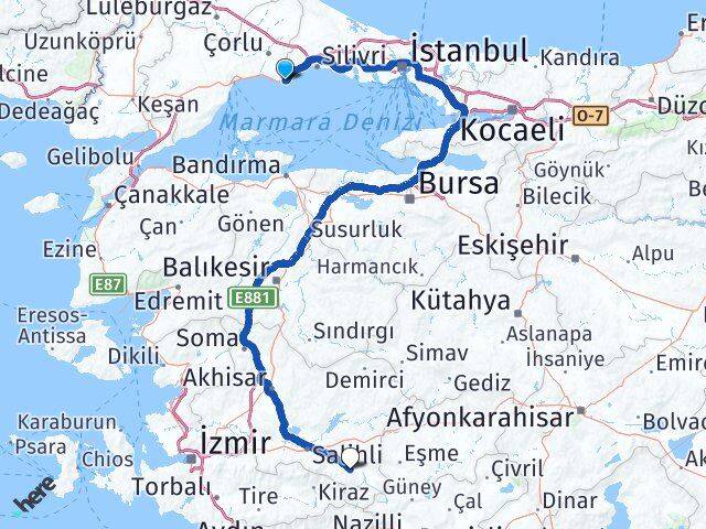 Tekirdağ Marmaraereğlisi Alaşehir Manisa Arası Kaç Km - Yol Haritası