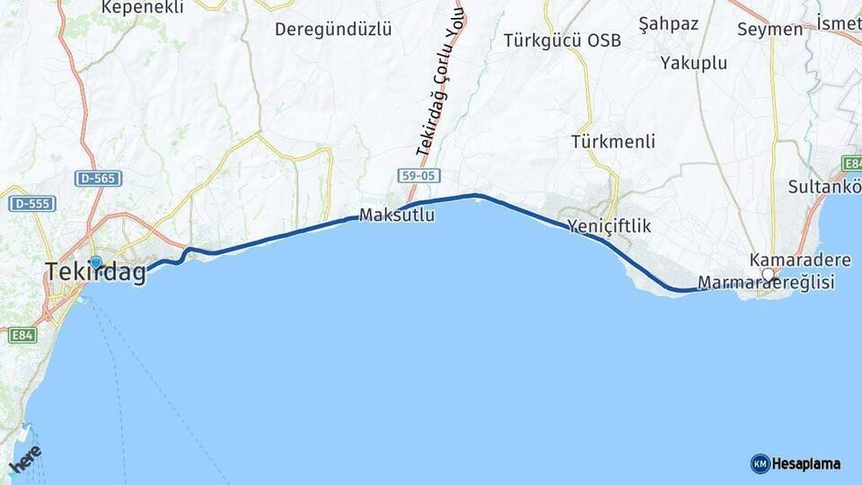 Tekirdağ Marmaraereğlisi Arası Kaç Km - Yol Haritası