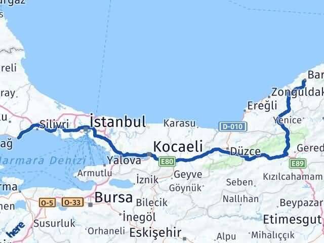 Tekirdağ Marmaraereğlisi Bartın Arası Kaç Km - Yol Haritası