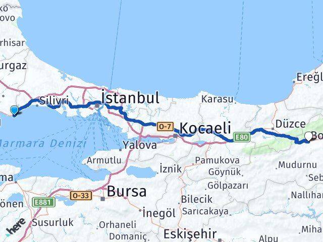 Tekirdağ Marmaraereğlisi Bolu Arası Kaç Km - Yol Haritası
