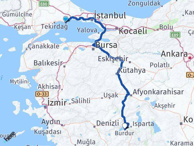 Tekirdağ Marmaraereğlisi Burdur Arası Kaç Km - Yol Haritası