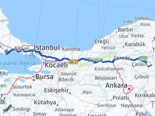 Tekirdağ Marmaraereğlisi Çankırı Arası Kaç Km - Yol Haritası