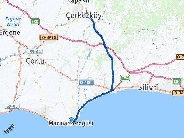 Tekirdağ Marmaraereğlisi Çerkezköy Arası Kaç Km - Yol Haritası