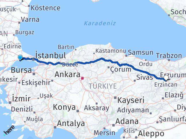 Tekirdağ Marmaraereğlisi Erzincan Arası Kaç Km - Yol Haritası