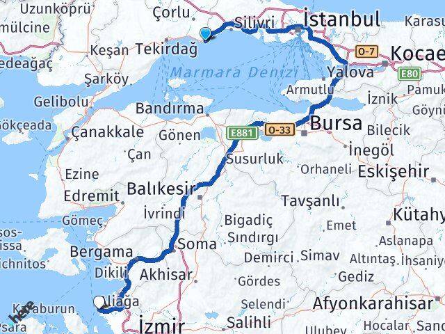 Tekirdağ Marmaraereğlisi Foça İzmir Arası Kaç Km - Yol Haritası