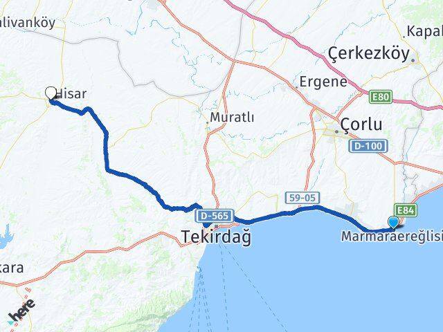 Tekirdağ Marmaraereğlisi Hayrabolu Arası Kaç Km - Yol Haritası