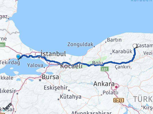 Tekirdağ Marmaraereğlisi Kastamonu Arası Kaç Km - Yol Haritası