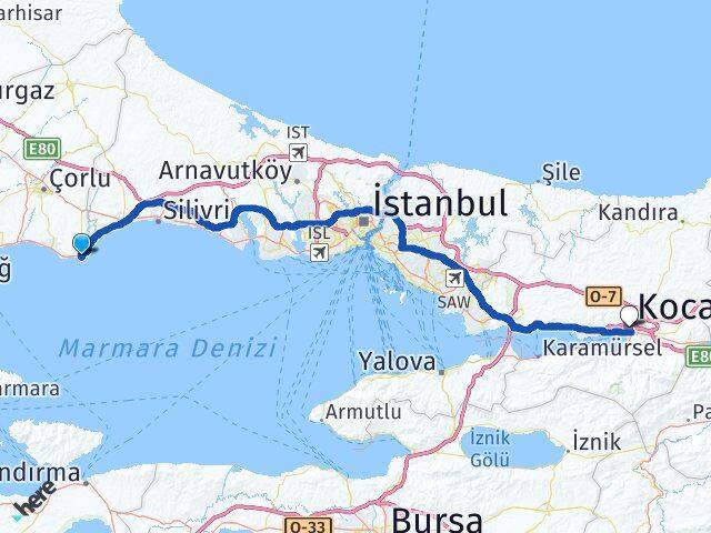 Tekirdağ Marmaraereğlisi Kocaeli Arası Kaç Km - Yol Haritası