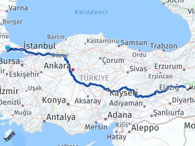 Tekirdağ Marmaraereğlisi Muş Arası Kaç Km - Yol Haritası