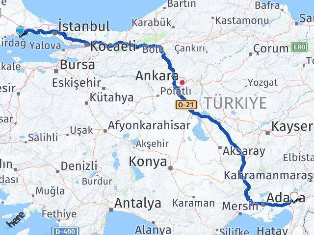 Tekirdağ Marmaraereğlisi Osmaniye Arası Kaç Km - Yol Haritası