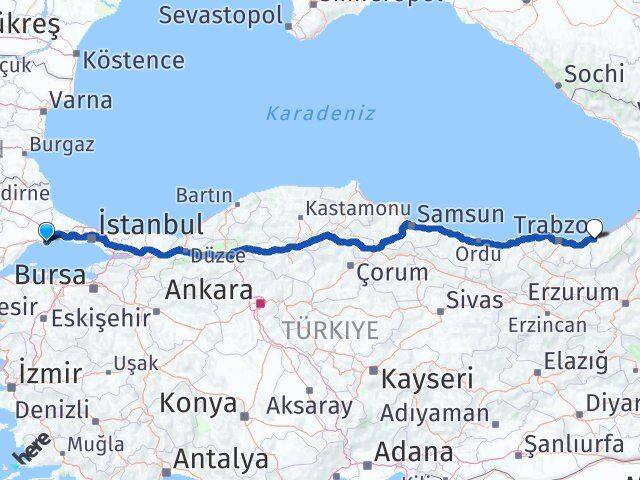 Tekirdağ Marmaraereğlisi Rize Arası Kaç Km - Yol Haritası
