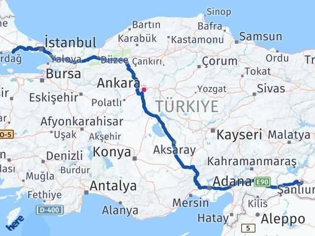 Tekirdağ Marmaraereğlisi Şanlıurfa Arası Kaç Km - Yol Haritası