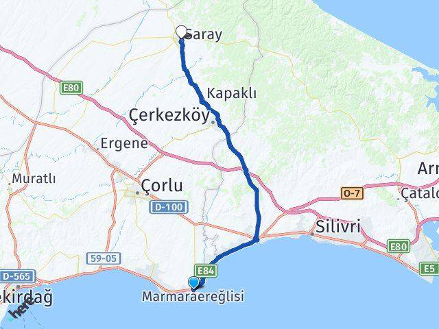 Tekirdağ Marmaraereğlisi Saray Arası Kaç Km - Yol Haritası