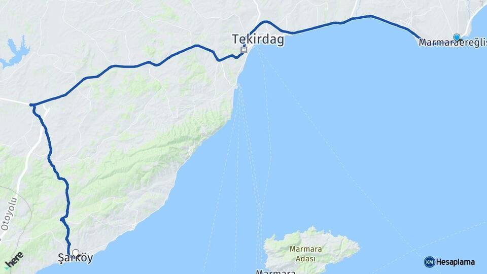 Tekirdağ Marmaraereğlisi Şarköy Arası Kaç Km - Yol Haritası