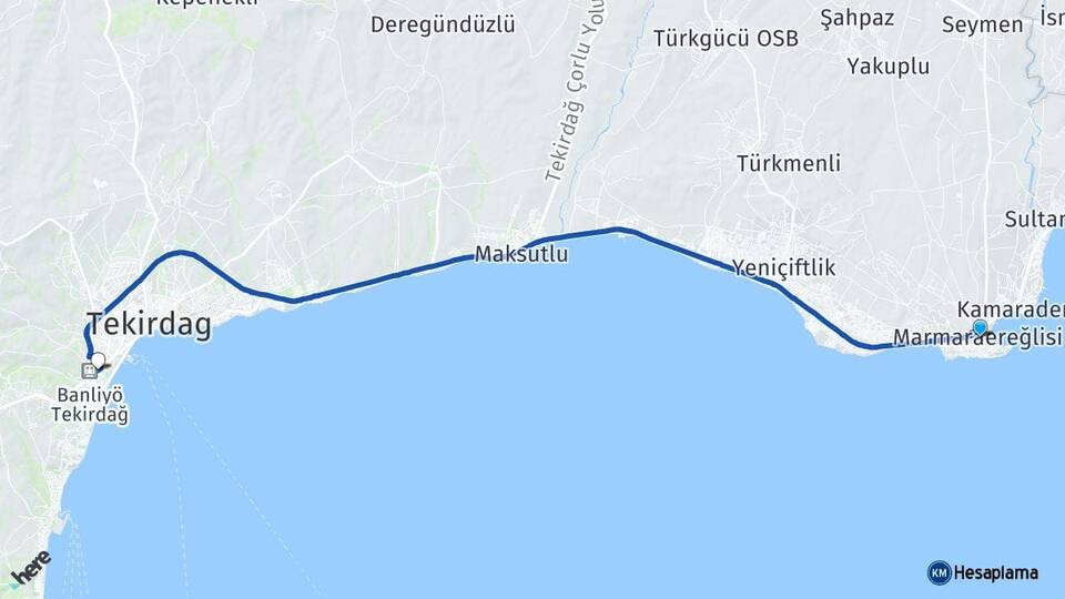 Tekirdağ Marmaraereğlisi Süleymanpaşa Arası Kaç Km - Yol Haritası